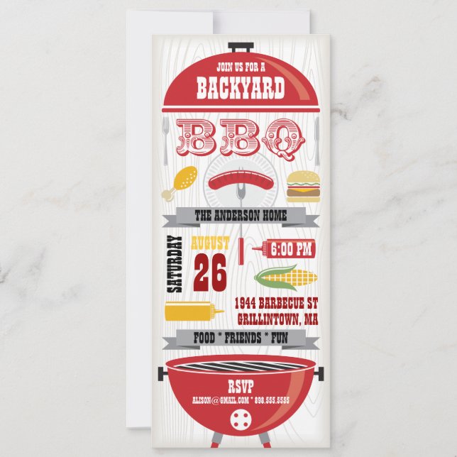 RÖD BBQ-GRILL INVITATION TILL FEST INBJUDNINGAR (Framsida)
