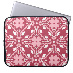 Röd, beige blommigt, sömlös tapet mönster. laptop fodral