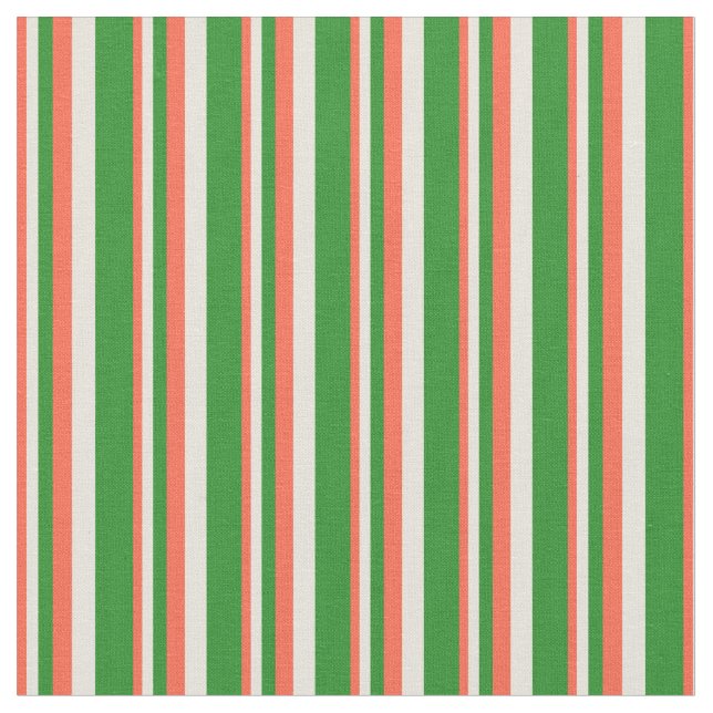 Röd, Beige och Forest Grönt Linjer/Rand Mönster Tyg (Närbild)