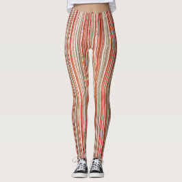 Röd, Beige och vit stripe Mönster Leggings