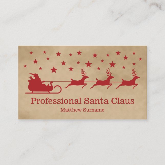 Röd Beige Tomte Sleigh Professionell Tomte Service Visitkort (Framsida)
