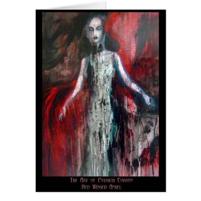 Röd bevingad ängel hälsningskort (Framsidan)