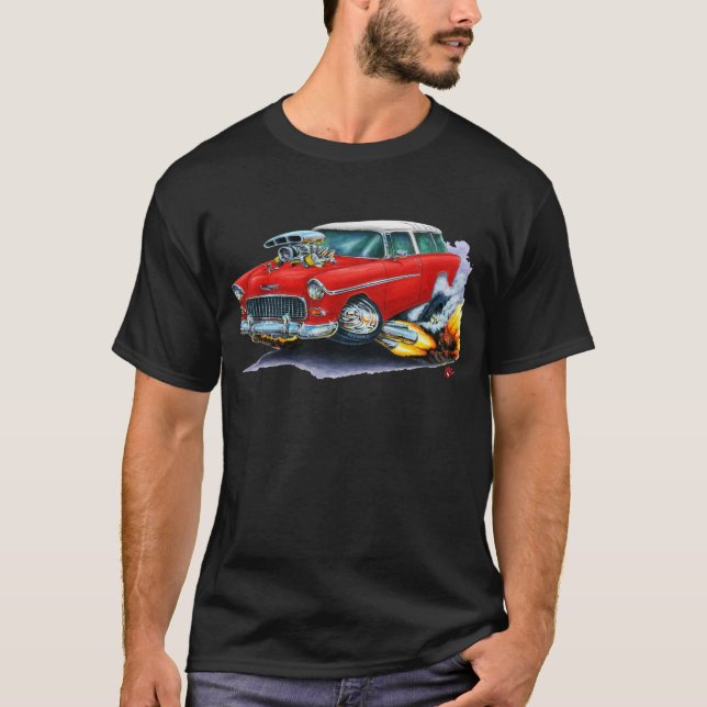 Röd bil 1955 för Chevy Nomad Tee Shirt (Framsida)