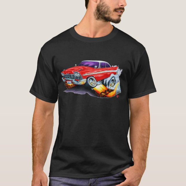 Röd bil 1958 för Plymouth raseri Tee (Framsida)