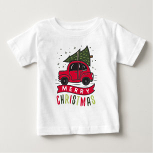 Röd bil Glad julgran Färgglatt Roligt T-Shirt
