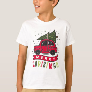 Röd bil God Jul Träd Färgglad Rolig T Shirt