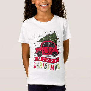 Röd bil God Jul Träd Färgglad Rolig T Shirt
