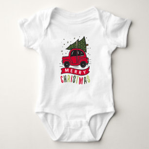 Röd bil God Jul Träd Färgglad Rolig T Shirt