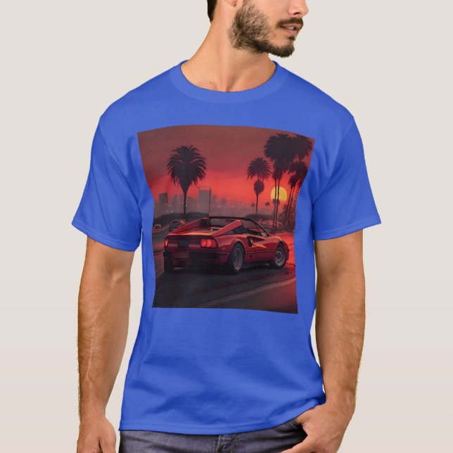 Röd bil i staden vän t shirt (Framsida)