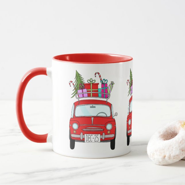Röd bil med julklappar Mugg (Med munk)