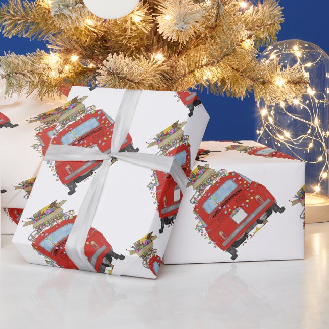 Röd bil med julklappar Pappra Presentpapper (Helgdagar)