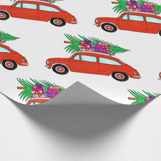 Röd bil med julklappar Pappra Presentpapper (Hörn)