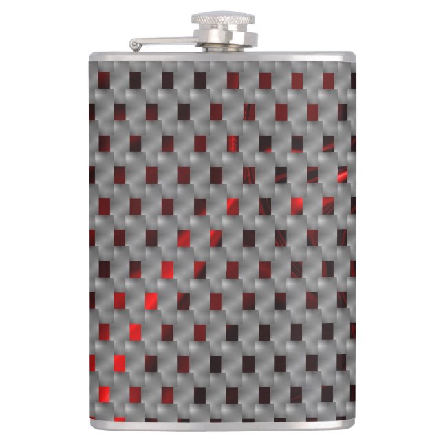 Röd bild under grått tallrikar, rektangulära forme fickplunta (Framsidan)