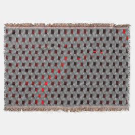 Röd bild under grått tallrikar, rektangulära forme filt