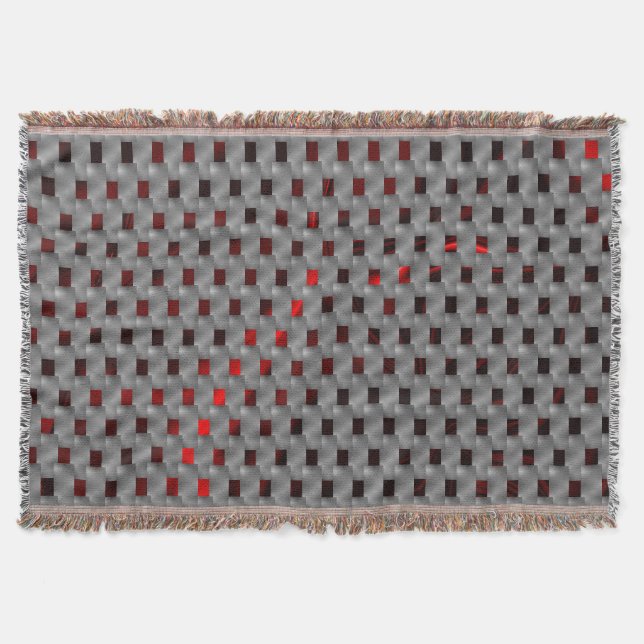 Röd bild under grått tallrikar, rektangulära forme filt (Framsidan)