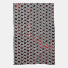 Röd bild under grått tallrikar, rektangulära forme kökshandduk