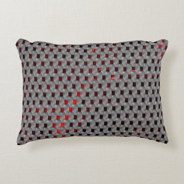 Röd bild under grått tallrikar, rektangulära forme prydnadskudde (Framsidan)