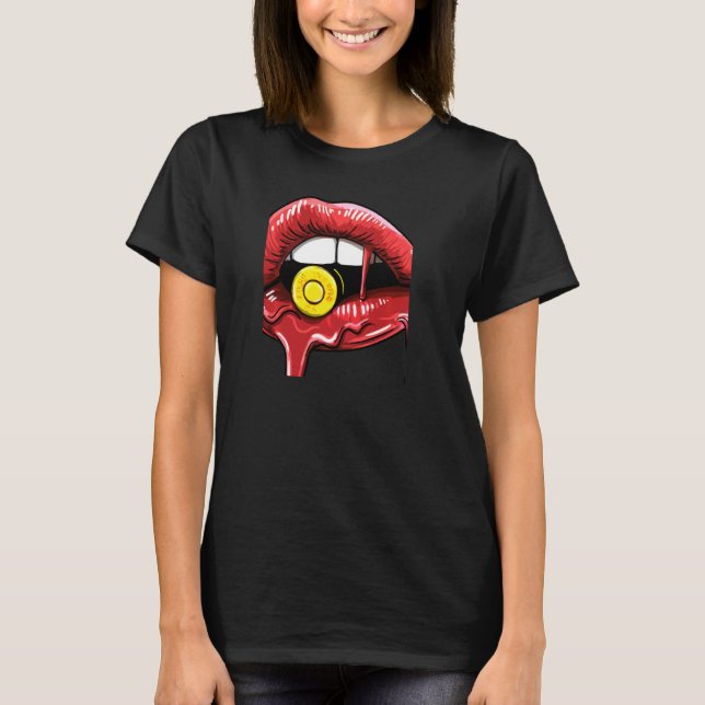 Röd Bita, lip Girly Babe Mouth Drip Läppar Wom T Shirt (Framsida)