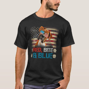 Röd Bita och Blue Boxer Hund American USA flagga 4 T Shirt