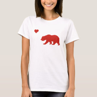 Röd björn för Kalifornien kärlek & hjärtaT-tröja Tee Shirt
