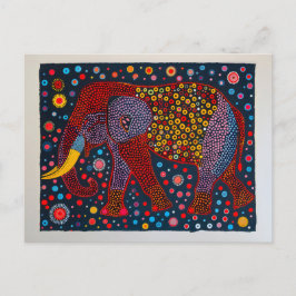 Röd Blå Abstrakt Elefant med blommiga prickar Helg Vykort
