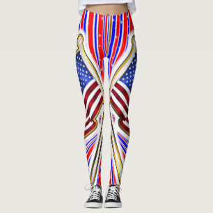 Röd Blå Amerikansk Flagga Leggings