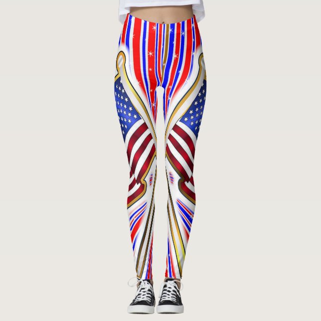 Röd Blå Amerikansk Flagga Leggings (Framsida)