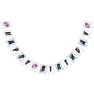 röd, blå blommigt, grattis på födelsedagen, BUNNIN Vimplar