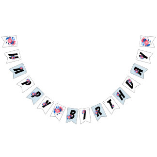 röd, blå blommigt, grattis på födelsedagen, BUNNIN Vimplar