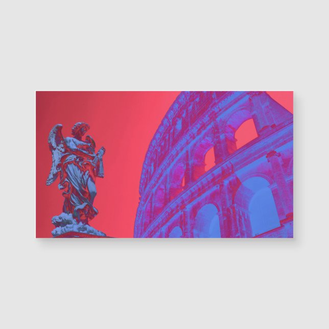 Röd, blå digital konst av Colosseum och statue (Framsida)