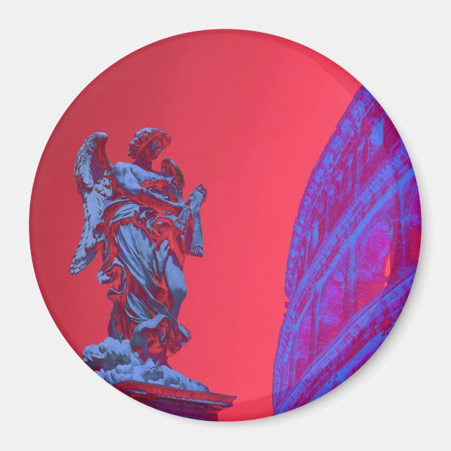 Röd, blå digital konst av Colosseum och statue Magnet (Framsidan)
