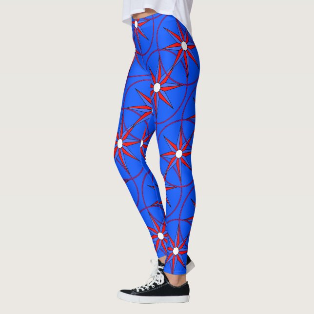 Röd Blå Feminina Stjärna  Leggings (Vänster)