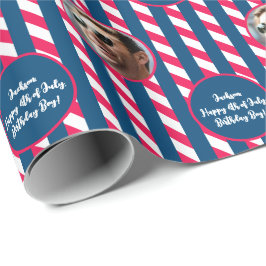 Röd blå fototext Vit 4:e juli-randig Presentpapper