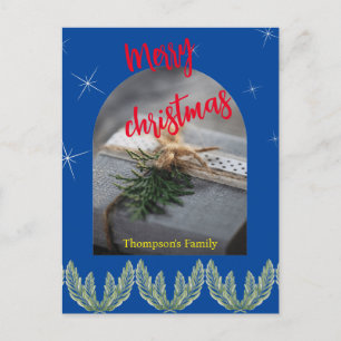Röd blå god jul Text modernt blad Inbjudan Vykort