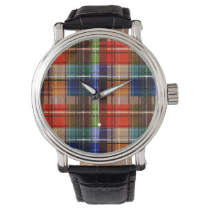 Röd Blå Grön Gul Plaid Tartan Design  Armbandsur