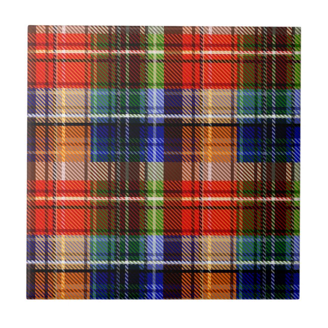 Röd Blå Grön Gul Plaid Tartan Design  Kakelplatta (Framsidan)