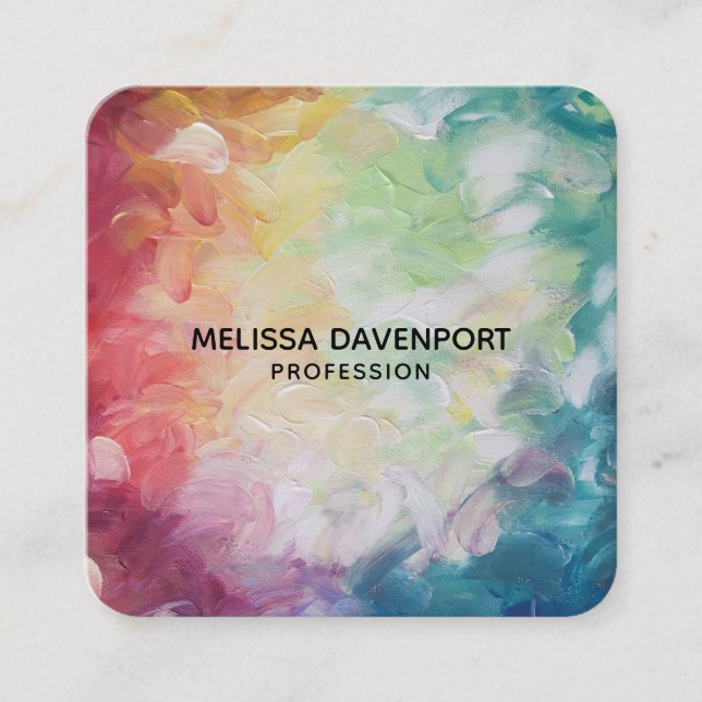 Röd blå Grönt Abstrakt Tjock texturerad färg Fyrkantigt Visitkort (Framsida)