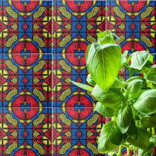 Röd Blå Gul Afrikansk Stamdesign Kakelplatta