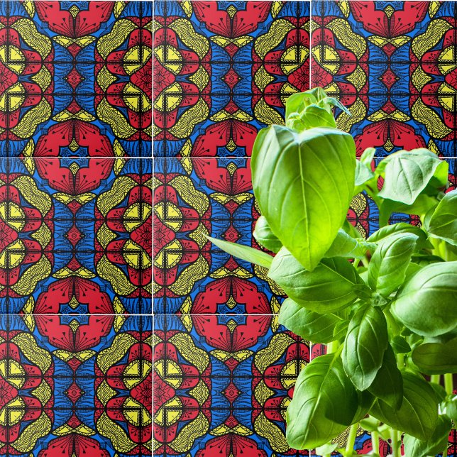Röd Blå Gul Afrikansk Stamdesign Kakelplatta (Skapare uppladdad)