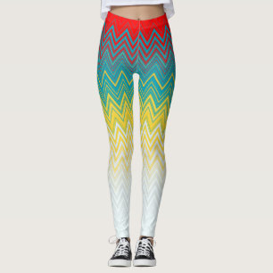 Röd Blå Gul Chic Unik Sicksackmönster Leggings