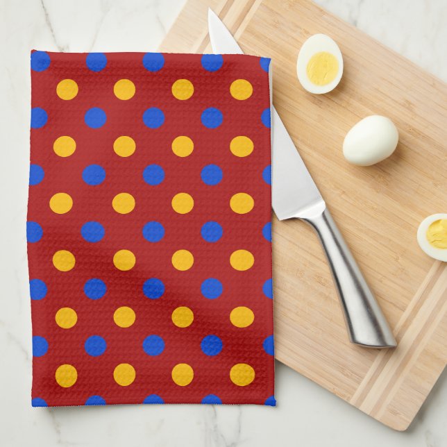 Röd Blå Gul Prickig Design  Kökshandduk (Vikt i Fjärdedel)