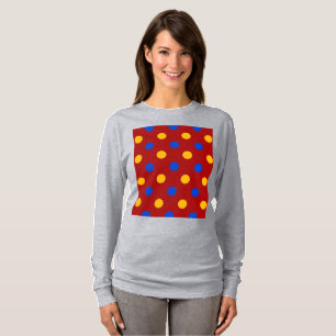 Röd Blå Gul Prickig Design T Shirt