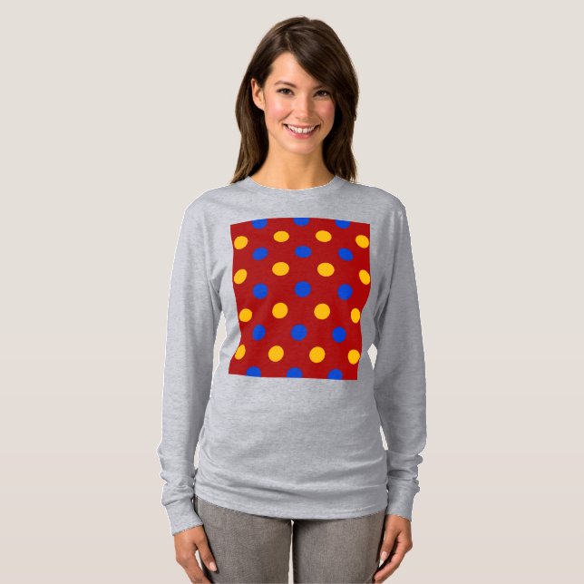 Röd Blå Gul Prickig Design  T Shirt (Hel framsida)