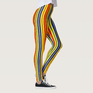 Röd Blå Gul Randig Mönsterdesign Leggings