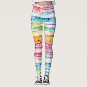 Röd, blå, Gult Abstrakt Lagrar med vattenfärg Leggings