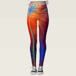 Röd blå gult abstrakt linjer färgat trendig leggings