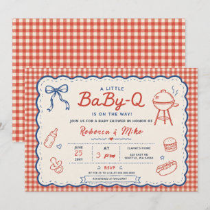 Röd Blå Könsneutral Baby Q Grillfest För Barnkalas Inbjudningar