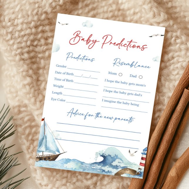 Röd Blå Marin Baby Förutsägelse Lek (Ahoy It’s A Boy Baby Shower Baby Predictions Game)