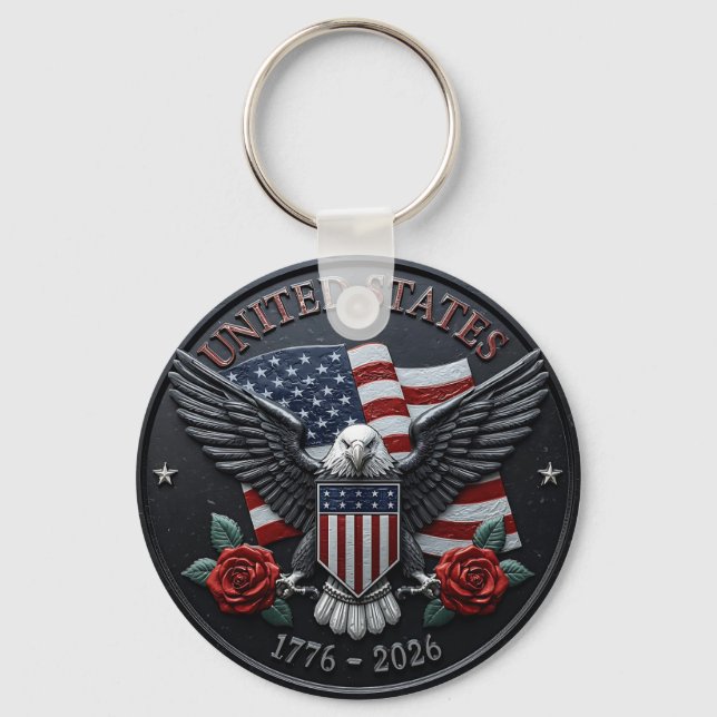 Röd & Blå Metallisk Textur USA Semiquincentennial Nyckelring (Framsida)
