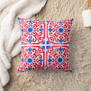 Röd & Blå Mexikansk Traditionell Blomster Talavera Kudde